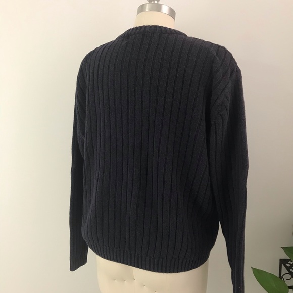 Sustainable Ramie & Cotton Vintage Cable Knit Jumper Sweater Navy Blue - Picture 3 of 7
